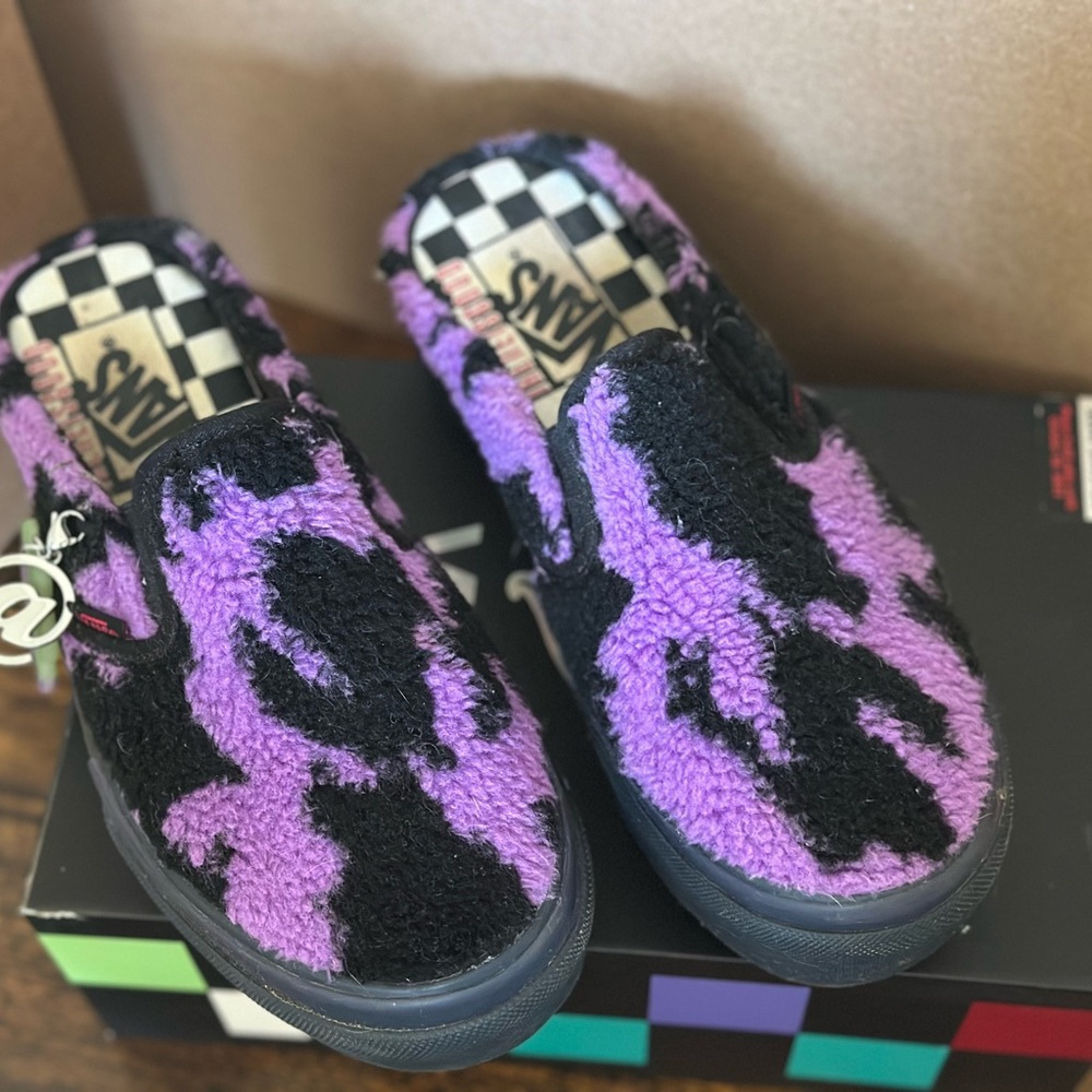 Vans Fuzzy Purple and Black Slip-Ons